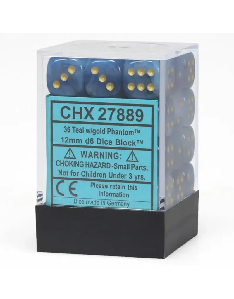 Chessex Chessex: Phantom Teal/Gold 12Mm D6 Dice Block