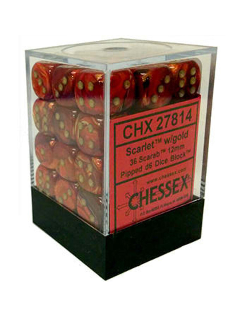 Chessex D6 Block - 12mm - Scarab Scarlet/Gold