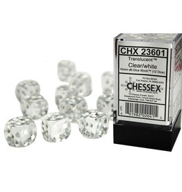 Chessex D6 Block - 16mm - Translucent Clear/White