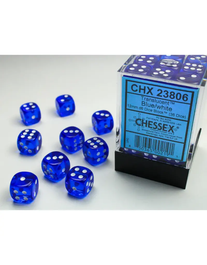 Chessex D6 Block - 12mm - Translucent Blue/White