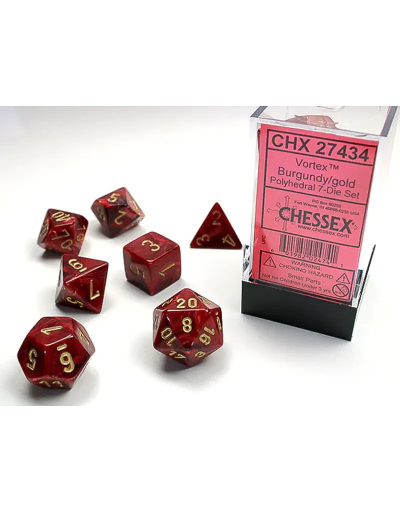 Chessex 7 Die Set - Vortex Burgandy/Gold