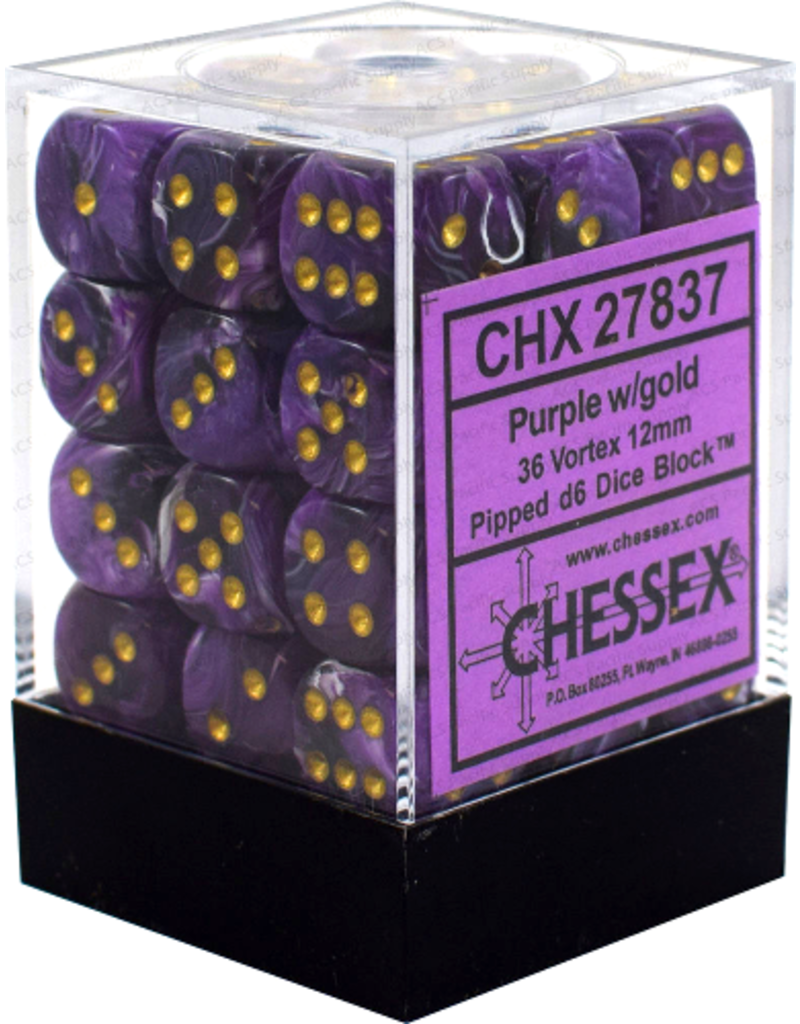 Chessex Chessex: Vortex Purple/Gold 12Mm D6 Dice