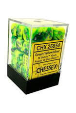 Chessex D6 Block - 12mm - Green-Yellow/Silver