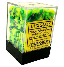 Chessex D6 Block - 12mm - Green-Yellow/Silver