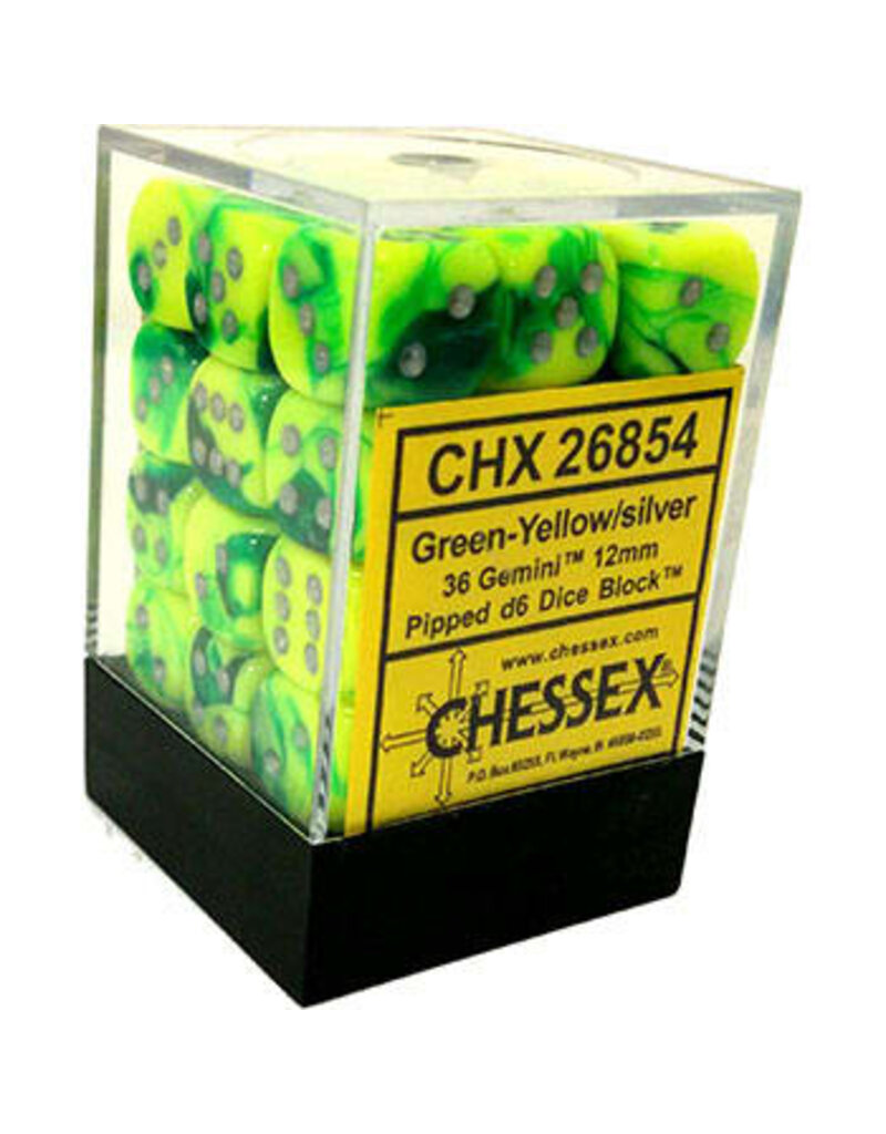 Chessex D6 Block - 12mm - Green-Yellow/Silver