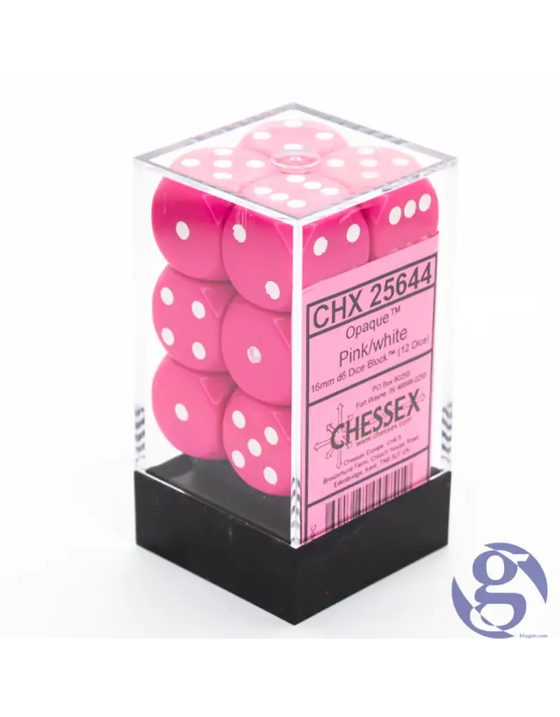 Chessex D6 Block - 16mm - Opaque Pink/White