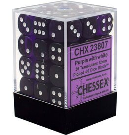 Chessex D6 Block - 12mm - Translucent Purple/White