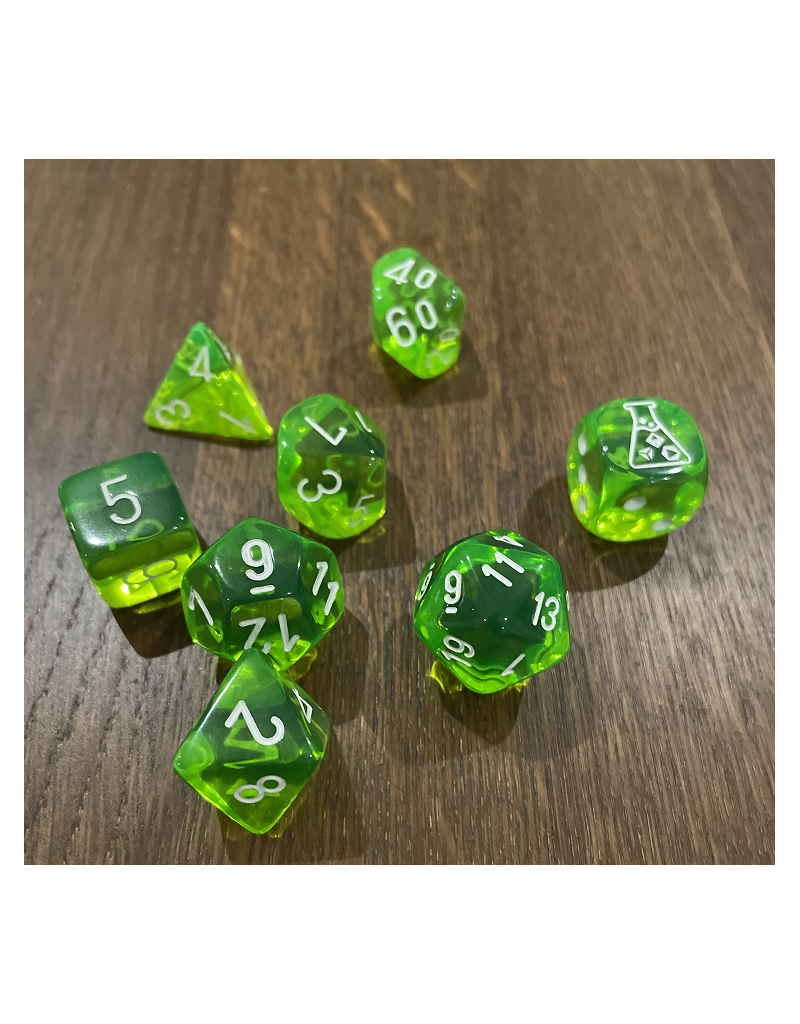 Chessex Translucent Rad Green/White 7-Die Set w/ Bonus Die