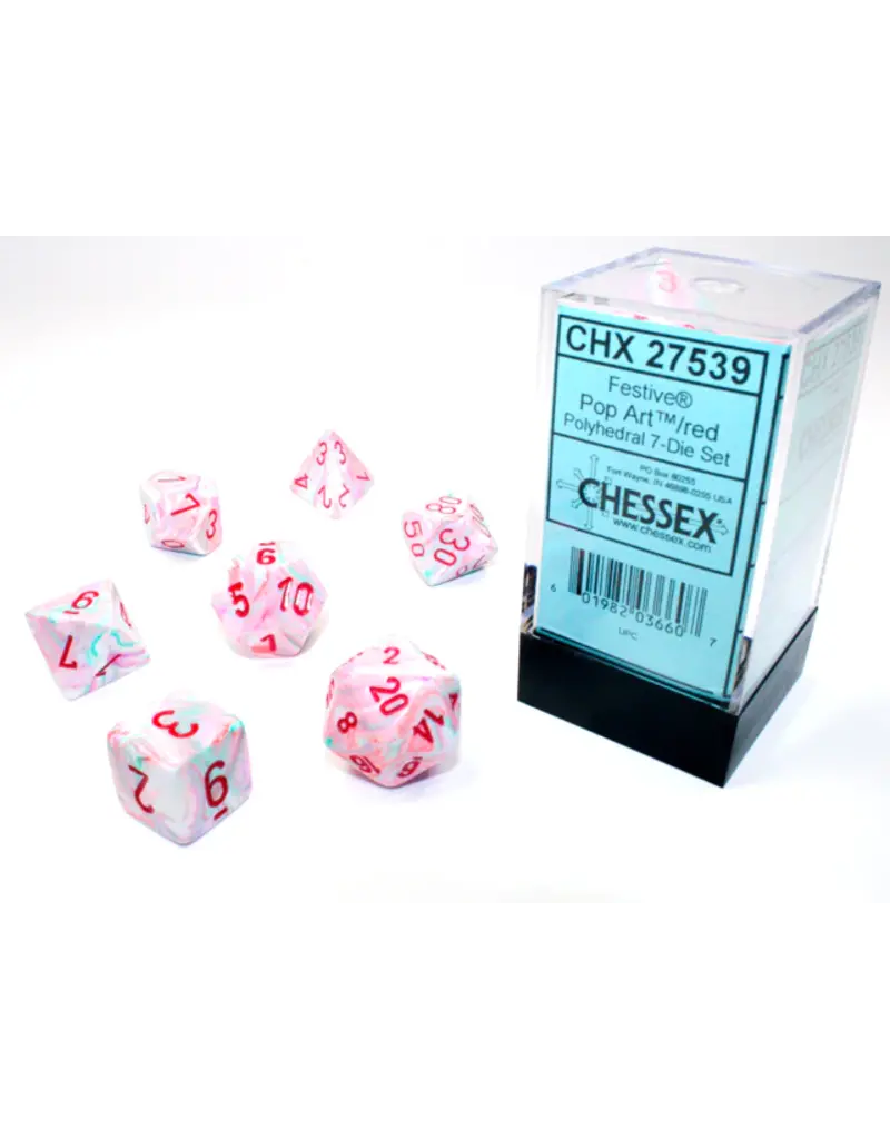 Chessex 7 Die Set - Festive Pop Art /red