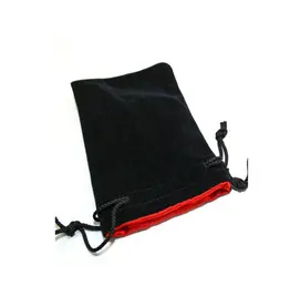 Dice Bag: Black Velvet Red Satin Lined (Large)