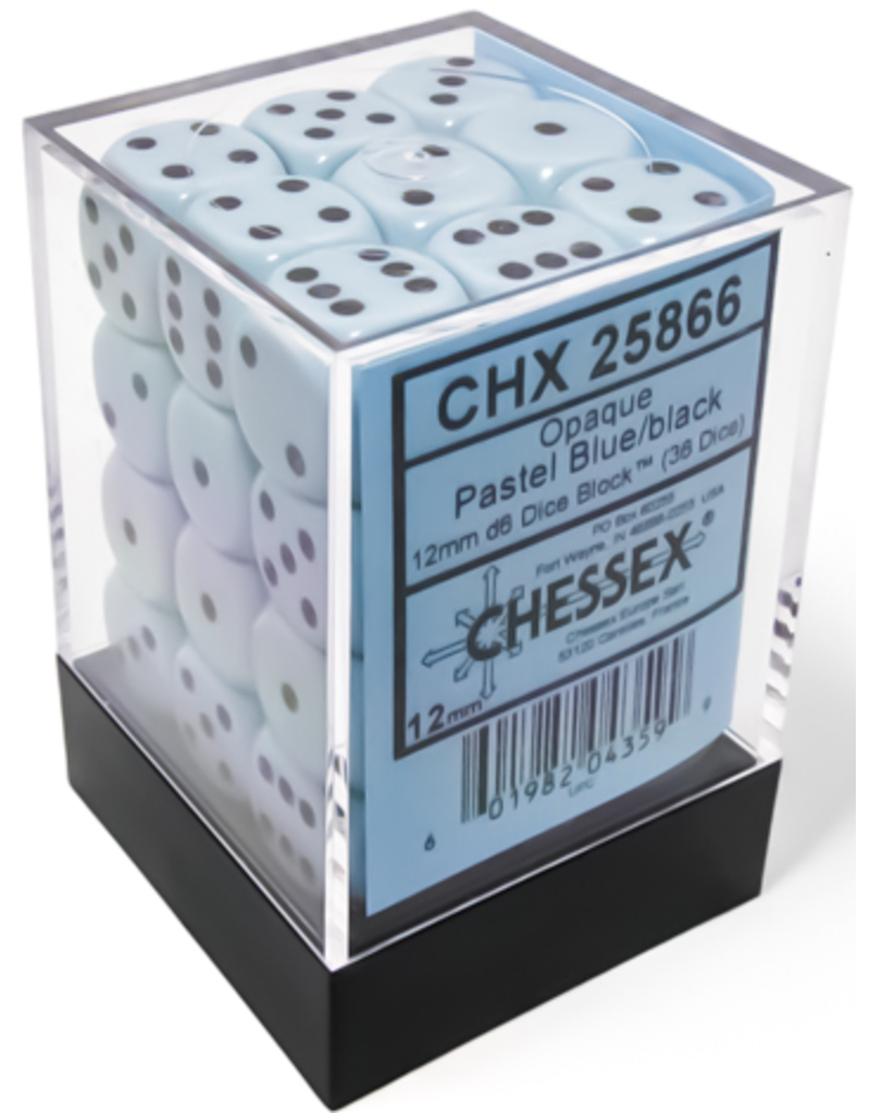 Chessex Opaque 12mm d6 Pastel Blue/black Dice Block (36 dice)