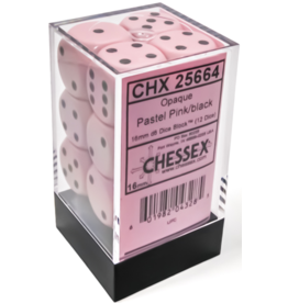 Chessex Opaque 16mm d6 Pastel Pink/black Dice Block (12 dice)