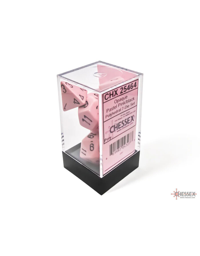 Chessex Opaque Polyhedral Pastel Pink/black 7-Die Set