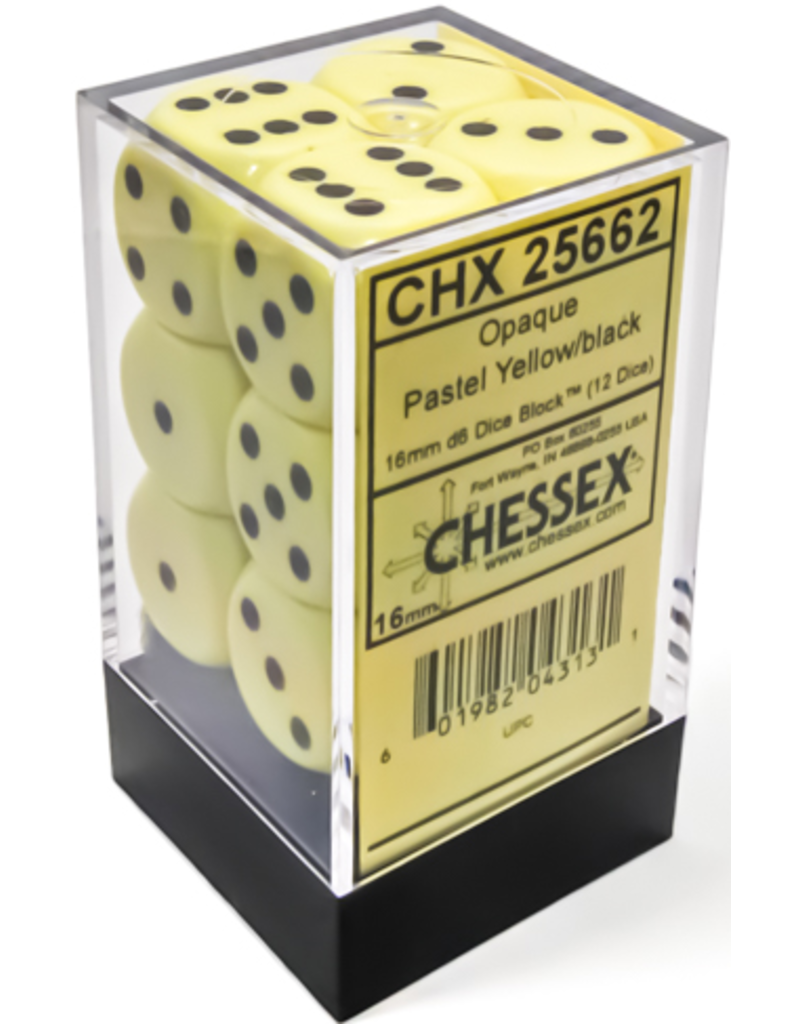 Chessex Opaque 16mm d6 Pastel Yellow/black Dice Block (12 dice)
