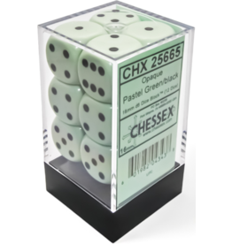 Chessex Opaque 16mm d6 Pastel Green/black Dice Block (12 dice)