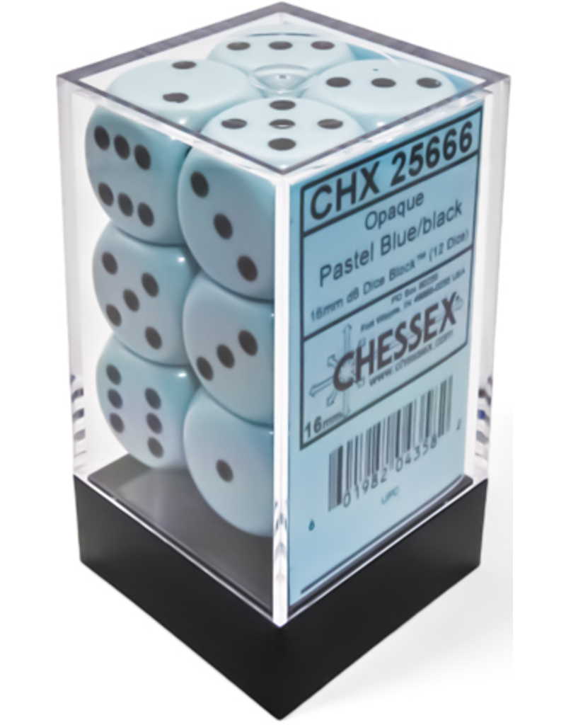 Chessex Opaque 16mm d6 Pastel Blue/black Dice Block (12 dice)