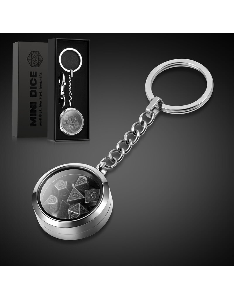 Mini Metal Dice Set Keychain [Silver]