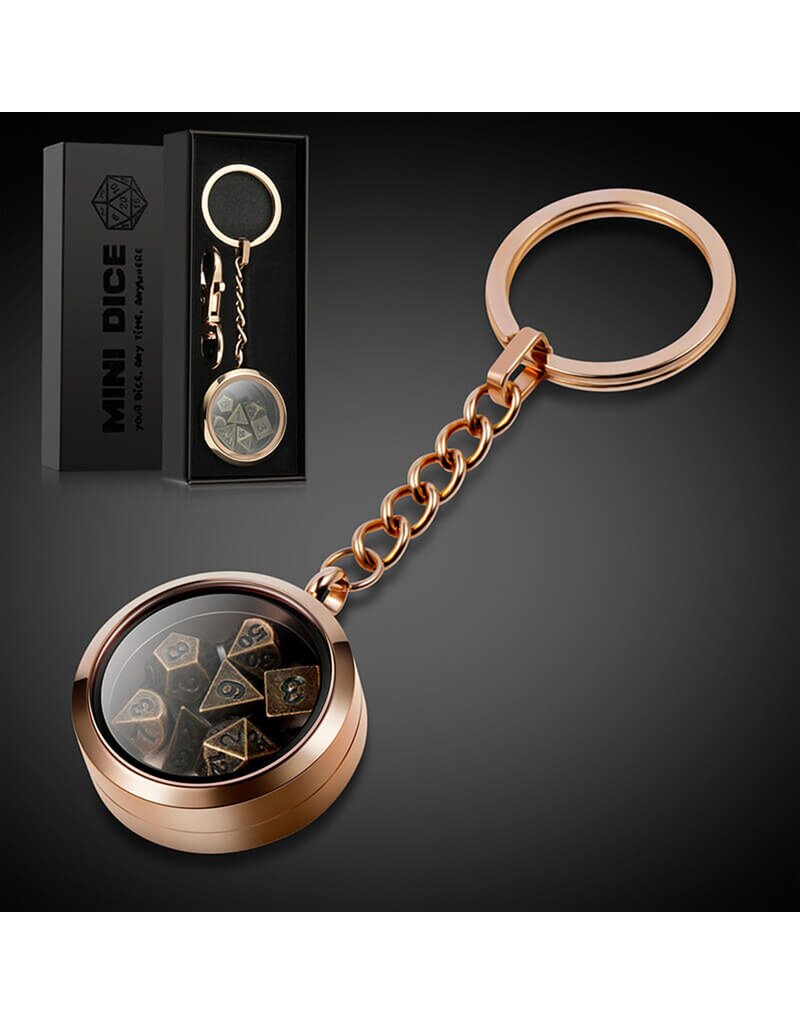 Mini Metal Dice Set Keychain [Rose Gold]