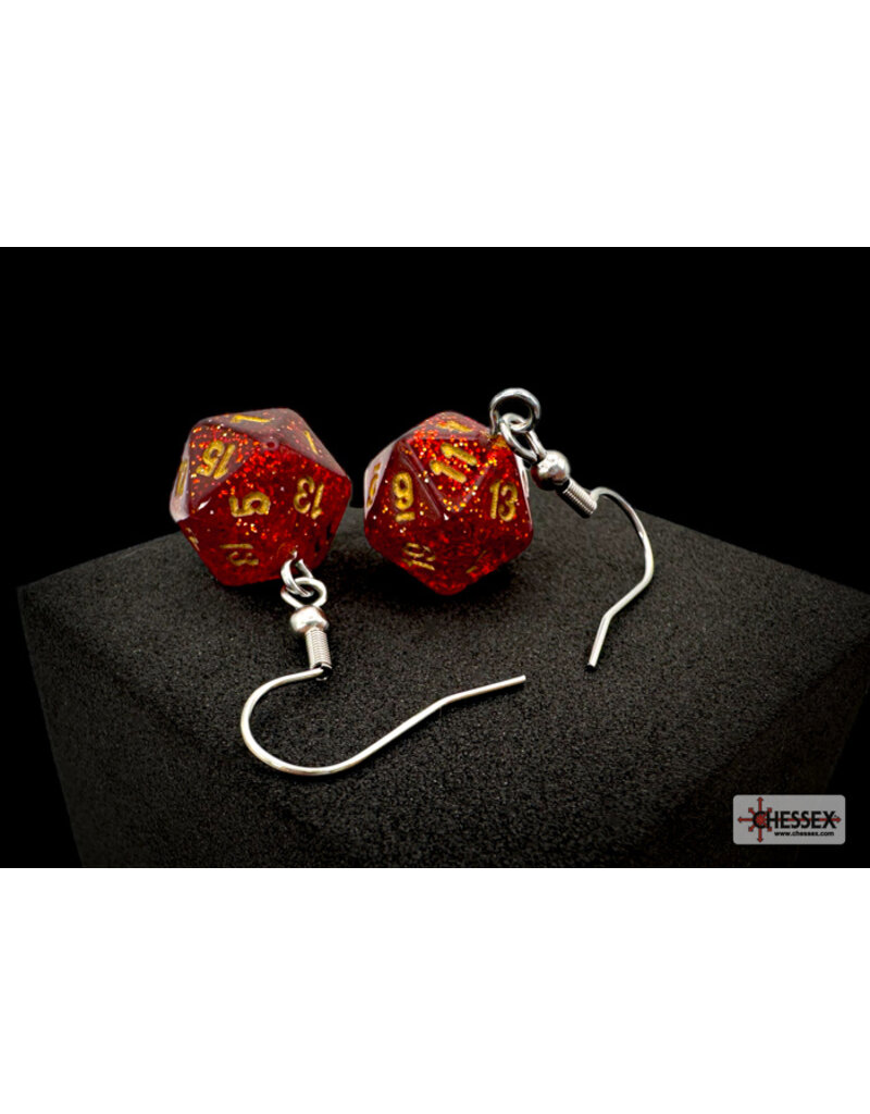 Chessex Chessex Earrings Glitter Ruby Mini d20