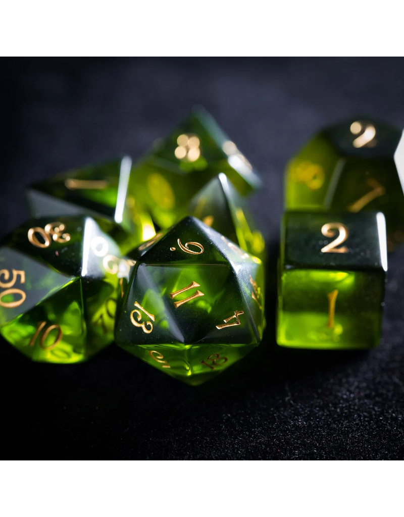 Dice Habit Faceted Glass Dice Set (7 Pcs) - Peridot