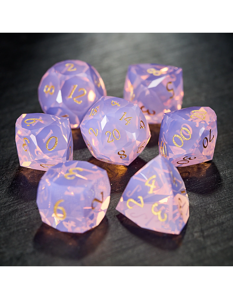 Dice Habit Faceted Glass Dice Set (7 Pcs) - Pink Diamond