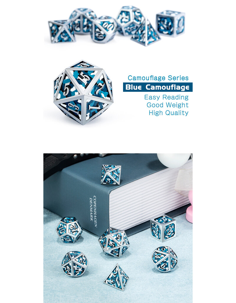 georgetown hobbies Metal and Enamel 7pcs Camo Dice Set Blue