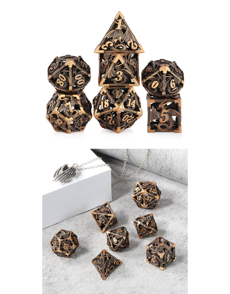 georgetown hobbies Hollow Dice Set 7pcs Dragon Brass