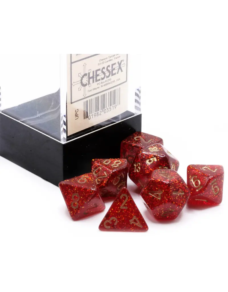 Chessex Glitter Mini 7 Die Set Ruby/Gold