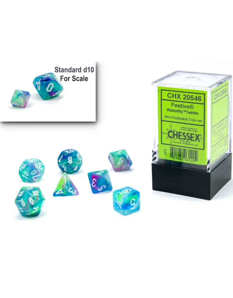 Chessex Festive Mini 7 Die Set Waterlily/White