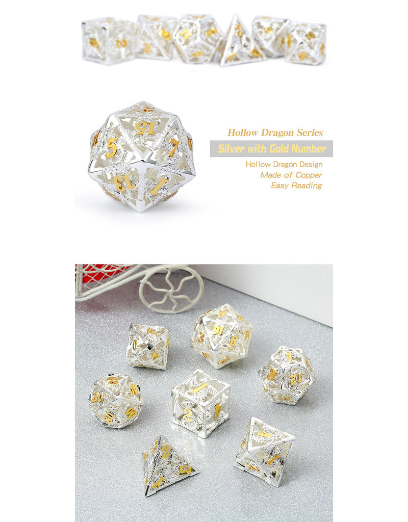 georgetown hobbies Hollow Dice Set 7pcs Dragon Silver