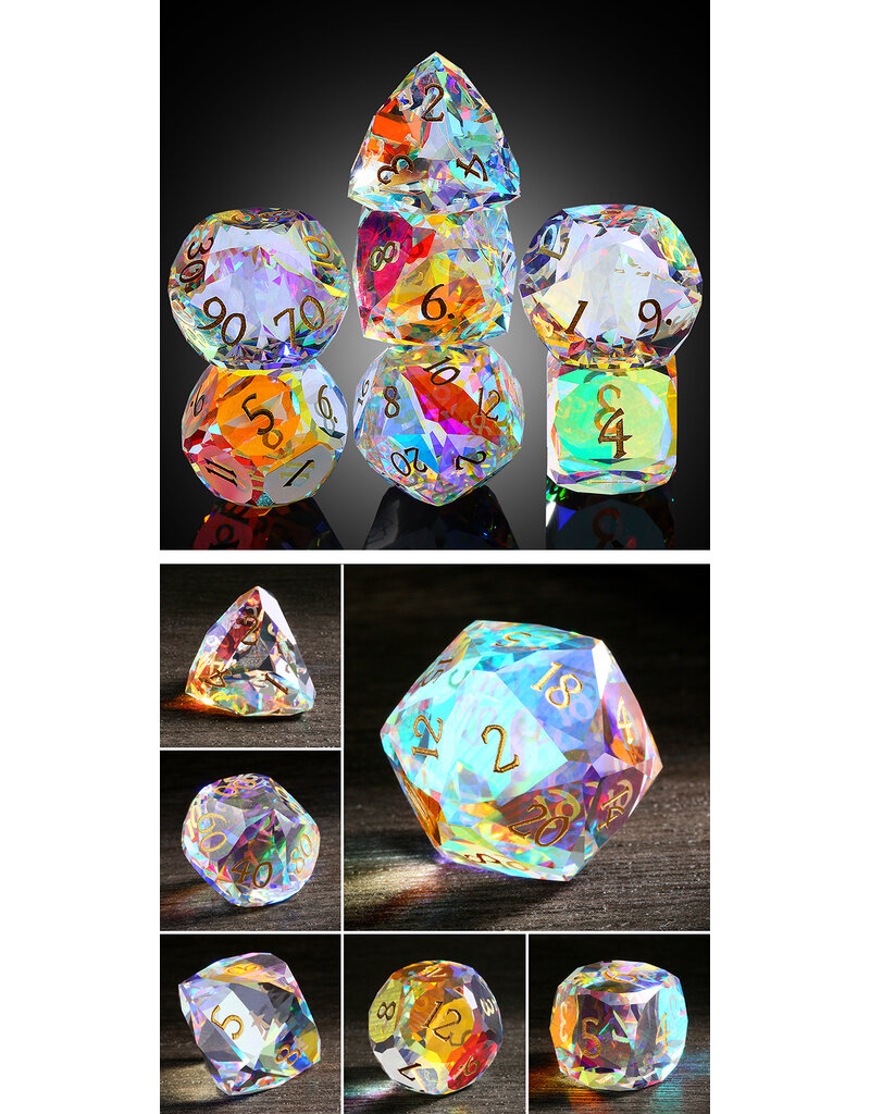 Dice Habit Faceted Glass Dice Set (7pcs) [Rainbow K9 Glass]