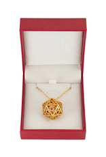 Hymgho Dragon's Eye D20 Necklace Gold w/Ruby Red Gems