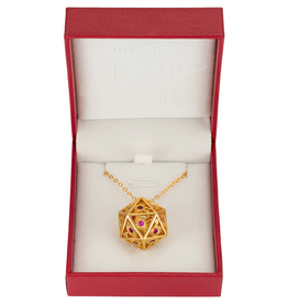 Hymgho Dragon's Eye D20 Necklace Gold w/Ruby Red Gems