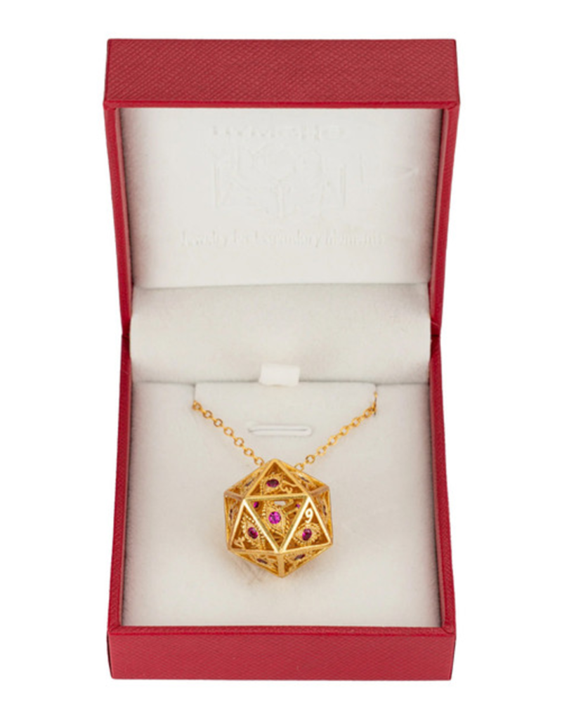 Hymgho Dragon's Eye D20 Necklace Gold w/Ruby Red Gems