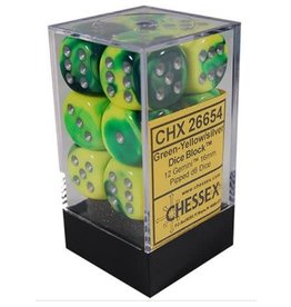 Chessex D6 Block - 16mm - Gemini Green-Yellow/Silver