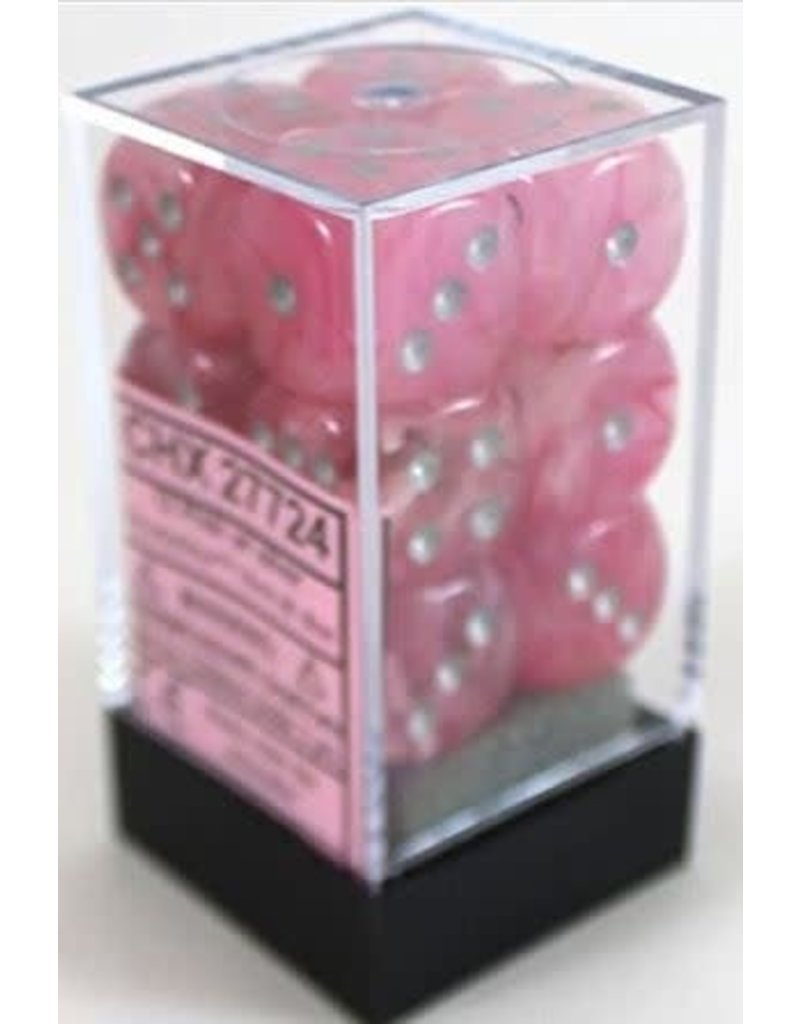 Chessex D6 Block - 16mm - Ghostly Glow Pink/Silver