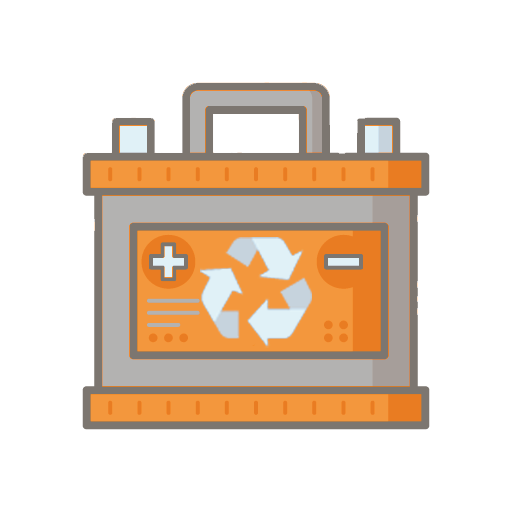 Large Battery, orange-colored with recycling symbol on the front panel