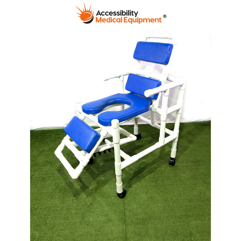 Refurbished Rolling PVC Shower Chair with Commode Seat