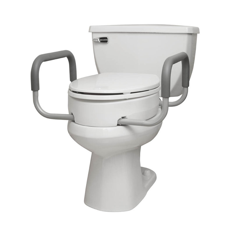 Bolt On Raised Toilet Seat Riser with Arms - Elongated Seat