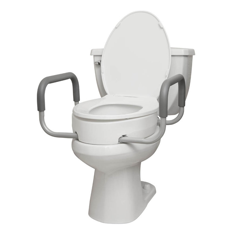 Bolt On Raised Toilet Seat Riser with Arms - Elongated Seat