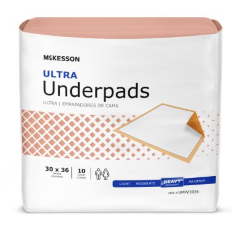 McKesson Ultra Disposable Underpad Heavy Absorbency Fluff / Polymer 30X30  UPHV3030 100 pads, 100 ct - Jay C Food Stores