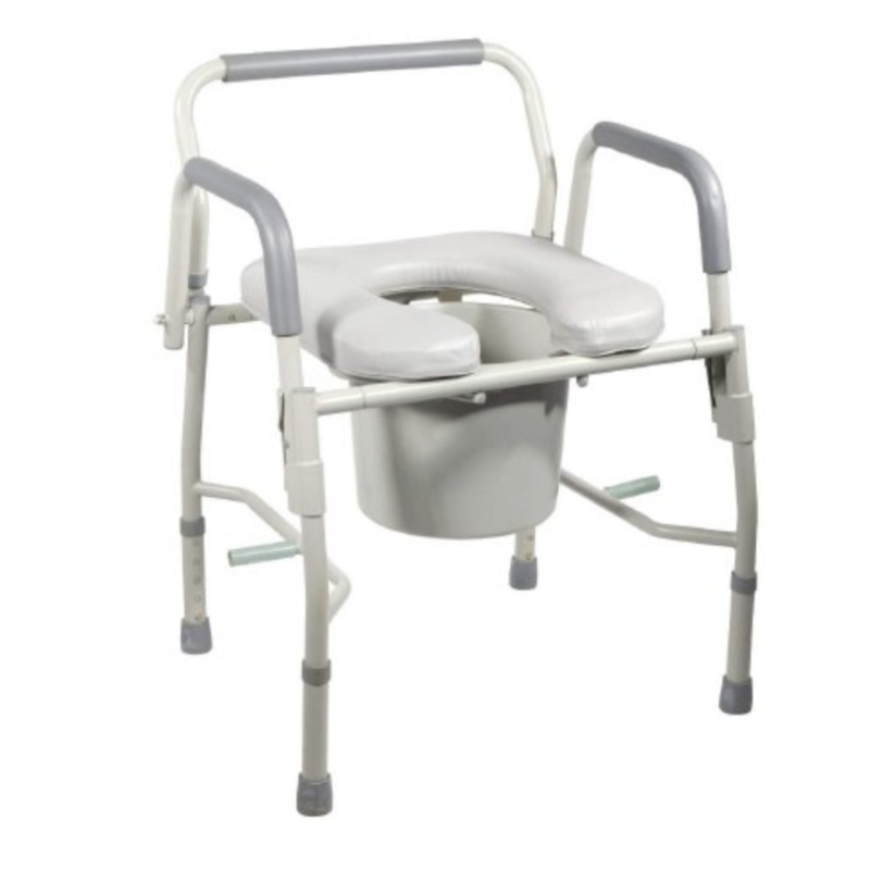 Commode with Padded Drop Arms - Steel Frame - 300 lbs. Weight Capacity