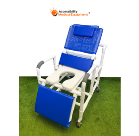 Refurbished MJM PVC Rolling Shower Commode Chair with Recline, Elevating Legrests
