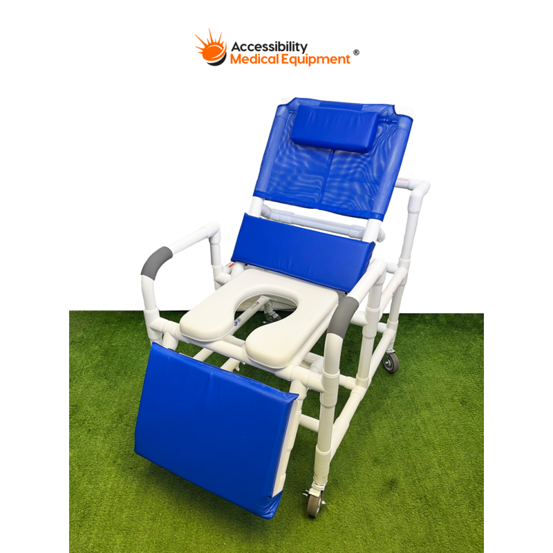 Refurbished MJM PVC Rolling Shower Commode Chair with Recline, Elevating Legrests