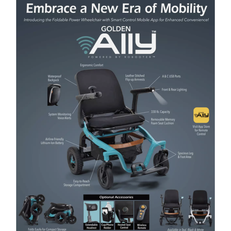 Golden Technologies Ally Lightweight Folding Electric Smart Power Wheelchair - 330 lb Weight Capacity