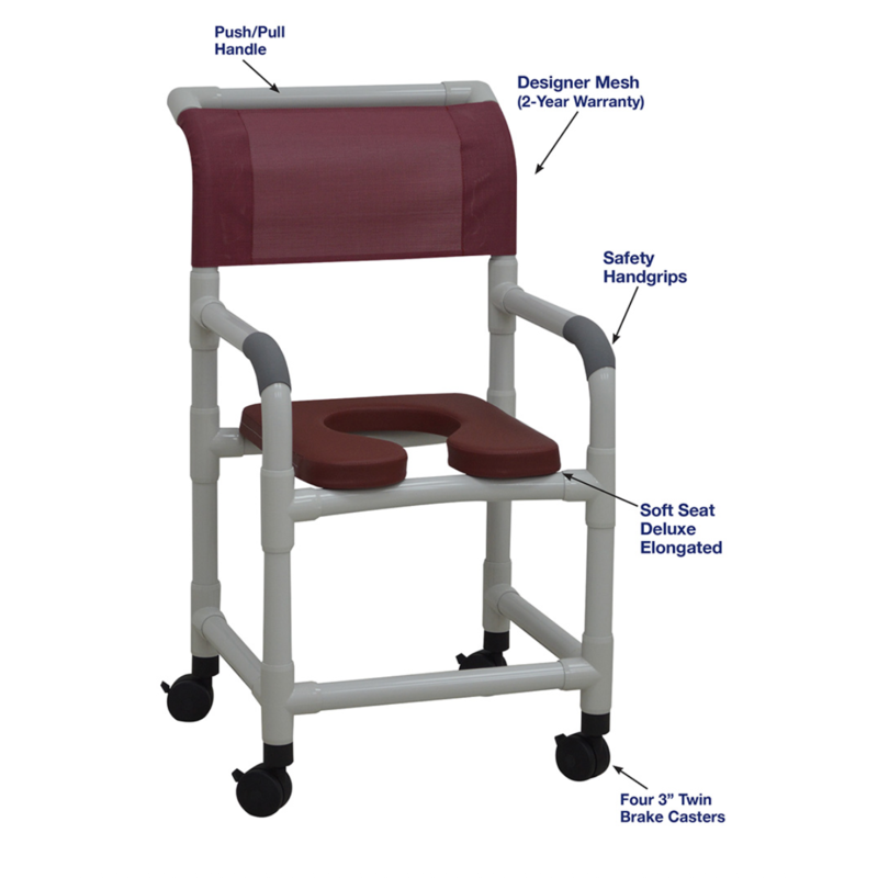 MJM International MJM International Rolling Shower Chair with Padded Commode Seating - 18" Seat