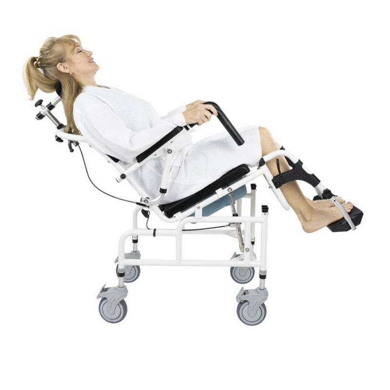 Tilting Shower Chair with Swing Away Leg Rests, Castor Wheels and Headrest Returned/Unopened