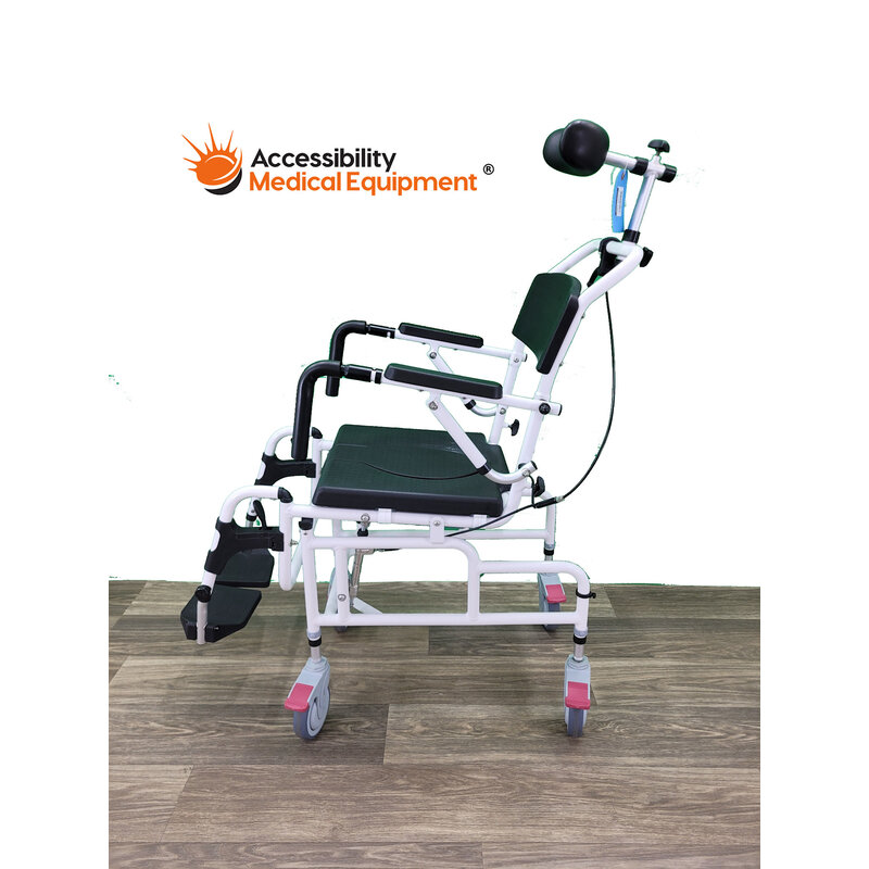 Refurbished Rolling Reclining Shower Chair With Commode Opening - Caster Wheels