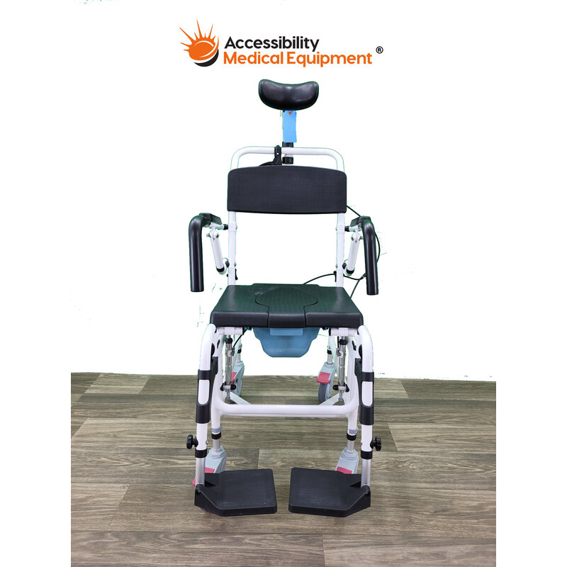 Refurbished Rolling Reclining Shower Chair With Commode Opening - Caster Wheels