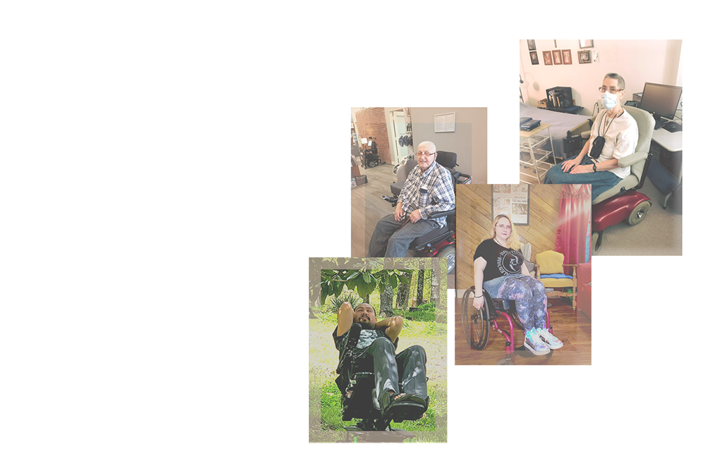 Three customers pictured in newly purchased wheelchairs